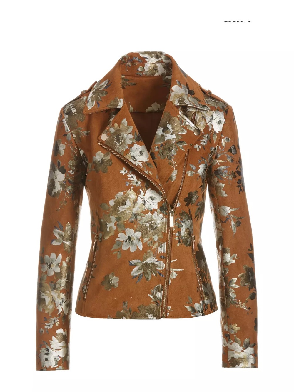 Floral Faux-Leather Moto Jacket in Rust